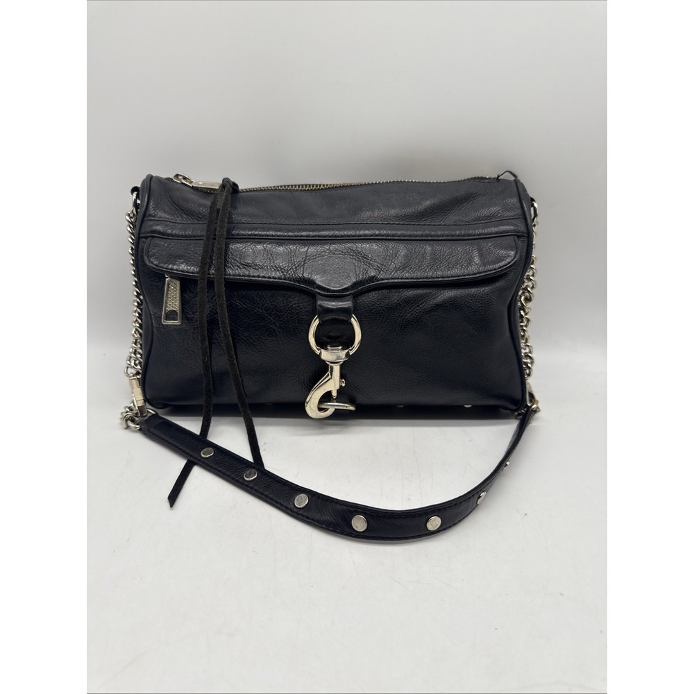 Rebecca Minkoff Mini MAC Black Leather Crossbody‎ Silver Chain Hardware